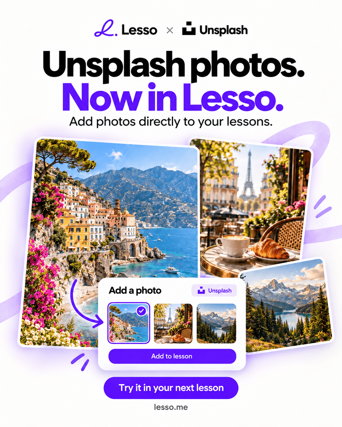 Unsplash photos. Now in Lesso.